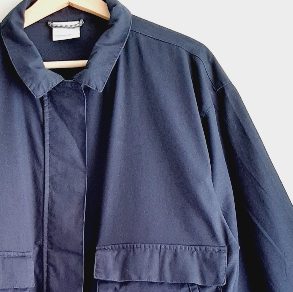 COLUMBIA 100% Organic Cotton Canvas Utility Jacket Zip-Up Navy Blue Women's Sz M - Picture 4 of 14